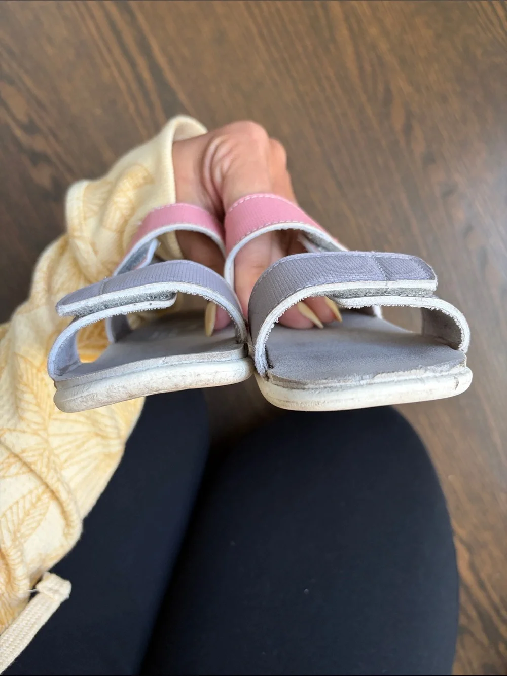 See Kai Run Pink and Light Gray Velcro Strap Sandals. Toddler 9